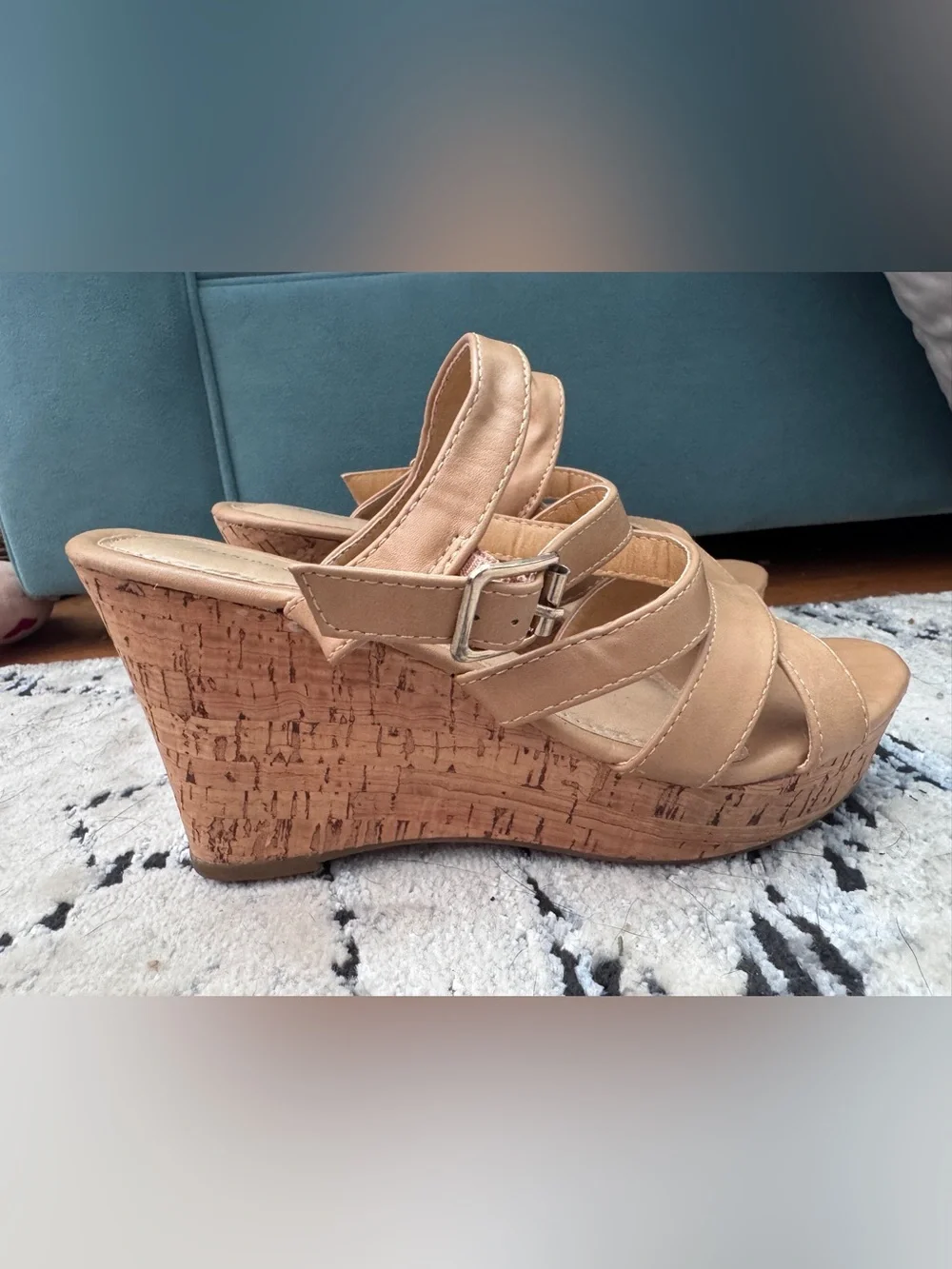 Women's Tan Strappy Block Wedges Sandals